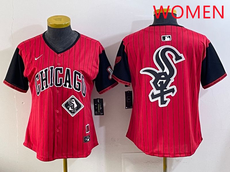 Women Chicago White Sox Blank Red Stripe Joint Name Nike 2025 MLB Jersey style 28